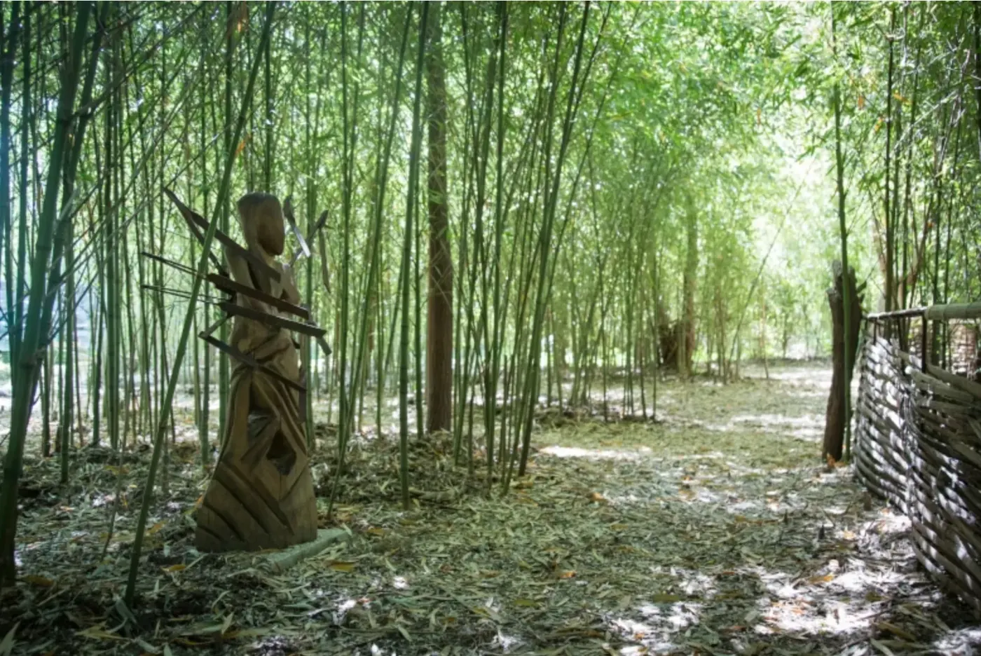 La bambouseraie et sa sculpture en bois